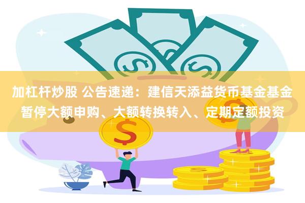 加杠杆炒股 公告速递：建信天添益货币基金基金暂停大额申购、大额转换转入、定期定额投资